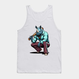 Retro Rebel: 70s Fashion rhino with baseball batters Tank Top